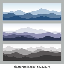 Horizontal mountain ridges. Outdoor vector illustrations in different colors. Set of nature backgrounds for hiking, travelling, banners and outdoor concept.