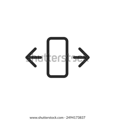 Horizontal move, linear style icon. Arrows pointing left and right from a rectangle. Editable stroke width