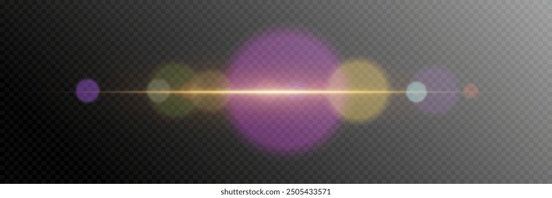 Horizontal movement of glare. Lens and flash effect. On a transparent background.