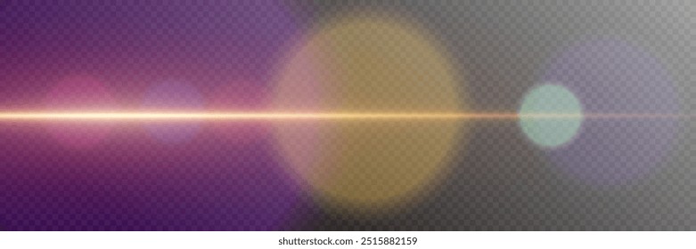 Horizontal movement of glare. Lens and flash effect. On a transparent background.