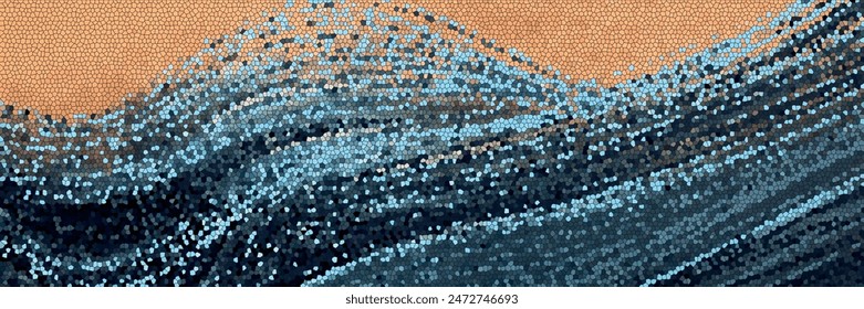 Horizontal multi line color gradient geometric design cut piece mosaic abstract blended aqua to light white blue to cork brown gradient background 3