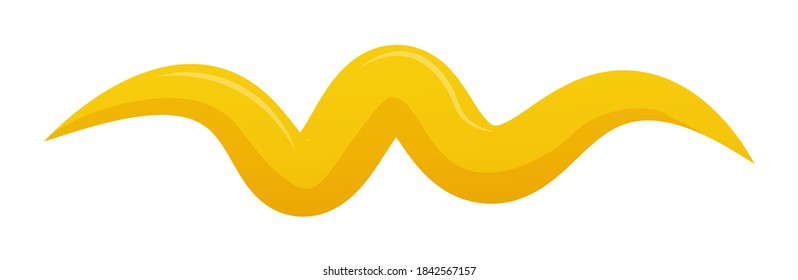 Horizontal mustard curly stripe isolated on white background