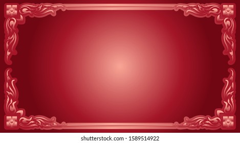 horizontal narrow Design of Thailand flower square frame border glowing red color for invitation greeting printing and advertise with vintage concept