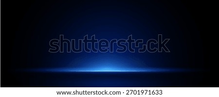 Horizontal neon blue light. Empty neon blue studio stage, glowing beam of light in motion.	
