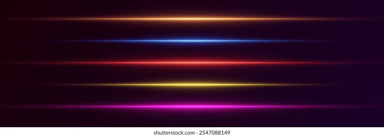 Efeitos de néon horizontais, luz de raio laser e flash.