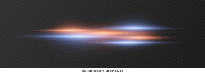 Horizontal neon flash of light. Line of flash and beam.