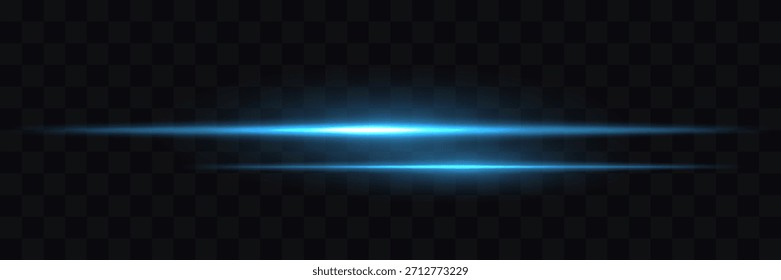 Luz neon horizontal. Linhas de néon de luz, explosão de luz. Linhas de luz azul. O brilho de feixes de laser horizontais. Em um fundo preto. Efeito de néon de feixes e linhas de laser. Conjunto de flashes azuis.