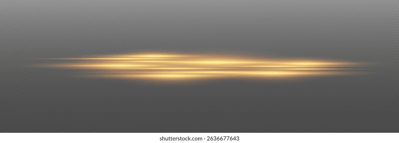 Horizontal neon light lines. On a transparent background.