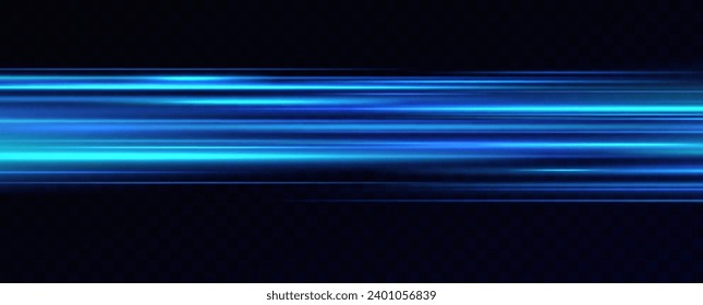 Líneas horizontales de neón. Rayas de velocidad ligeras. Líneas de movimiento azul futurista.