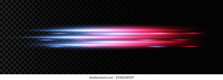 Horizontal neon lines. Light speed effect. Motion light effect.Vector illustration.