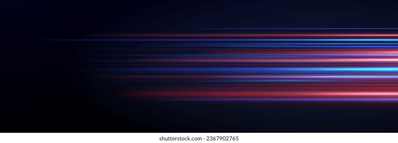 Líneas horizontales de neón. Líneas rápidas. Efecto de la luz de movimiento. Vector.Efecto de desenfoque de alta velocidad