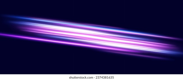 Líneas horizontales de neón. Líneas rápidas. Efecto de la luz de movimiento. Vector.Efecto de desenfoque de alta velocidad