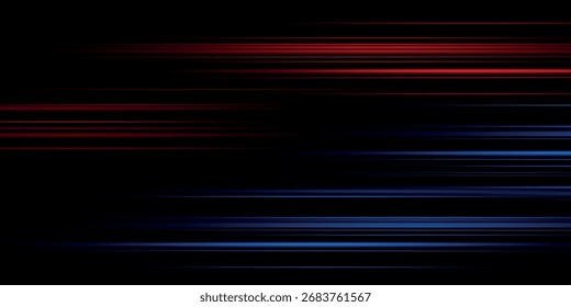 Horizontal neon lines. Speed ​​lines. Motion light effect. Vector.High speed blur effect