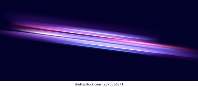 Horizontal neon lines.Blue speed lines.Motion light effect.Vector.