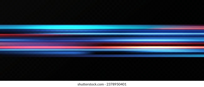 Líneas horizontales de neón.Líneas de velocidad azules.Efecto de luz de movimiento.Vector. rojo	