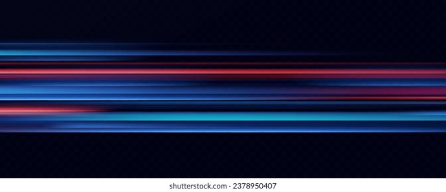 Horizontal neon lines.Blue speed lines.Motion light effect.Vector. red	