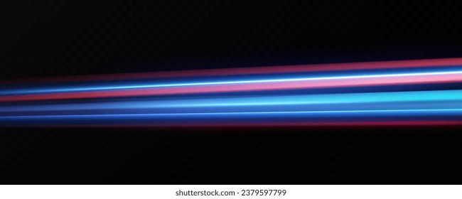 Horizontal neon lines.Blue speed lines.Motion light effect.Vector. red