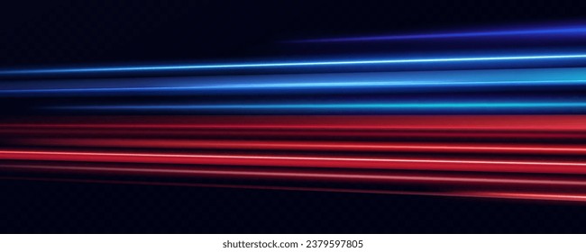 Horizontal neon lines.Blue speed lines.Motion light effect.Vector. red
