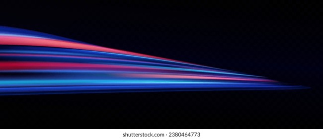 Horizontal neon lines.Blue speed lines.Motion light effect.Vector. red