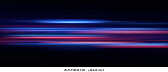 Horizontal neon lines.Blue speed lines.Motion light effect.Vector. red