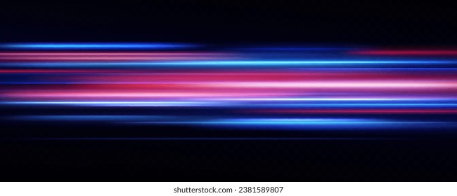 Horizontal neon lines.Blue speed lines.Motion light effect.Vector. red