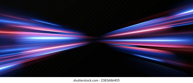 Horizontal neon lines.Blue speed lines.Motion light effect.Vector. red	