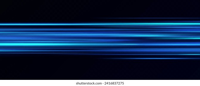 Horizontal neon lines.Blue speed lines.Motion light effect.Vector. red.Vector illustration of a blue color. Light effect. Abstract laser beams of light. Chaotic neon rays of light .