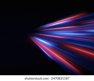 Líneas de neón Horizontales.Líneas de velocidad azules.Efecto de luz de movimiento.Vector. rojo.Ilustración vectorial de un color azul. Efecto de luz. Abstractas rayos láser de luz. Caóticos rayos de luz de neón .