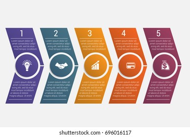 Horizontal numbered color arrows with text template infographic for five positions