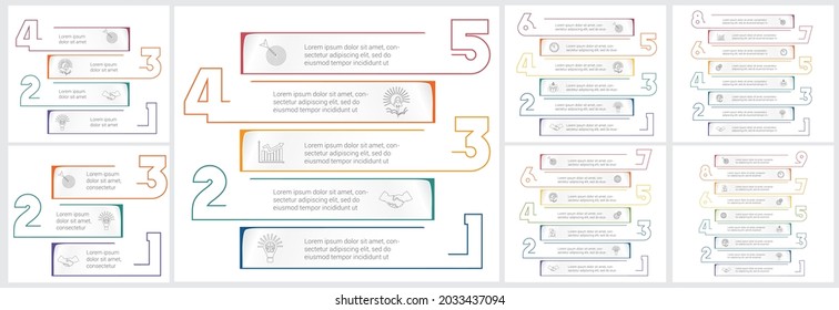 Bandas numeradas horizontales para plantillas infográficas. Concepto Estrategia de Negocio. Plantilla universal para proyectos con fondo blanco.