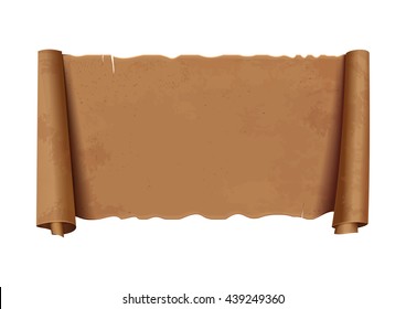 Horizontal old scroll paper. Antique parchment unfolded. Vector illustration of antique manuscript isolated on white background
