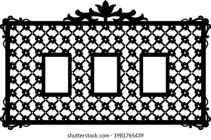 Horizontal openwork pano with three frames for photos. DIY home decor
