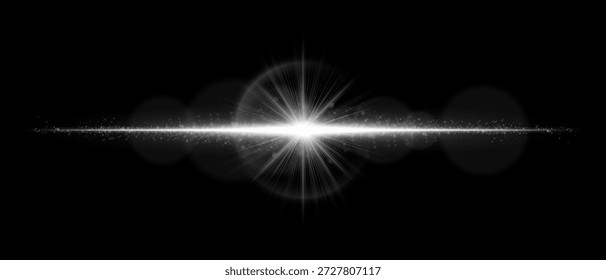 Exacerbação óptica horizontal com reflexos luminosos e transparência realista. Adequado para sobreposições, iluminação digital e projetos de design visual brilhante.