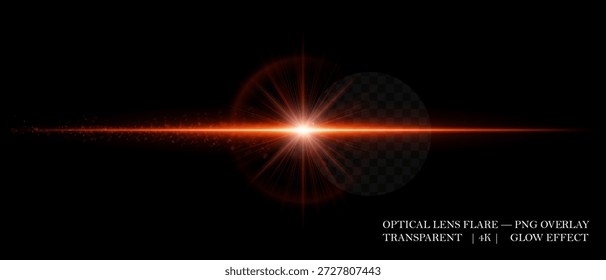 A lente óptica horizontal flare com poeira brilhante e feixe luminoso. Excelente para sobreposições cinematográficas, destaques e composições de design futurista.