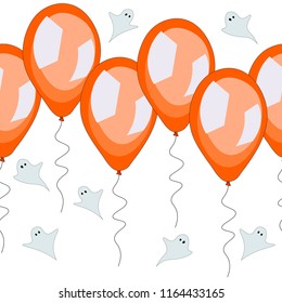 Horizontal orange balloons with ghosts seamless pattern. Background for Halloween design, announcements, greeting cards, posters, wallpapers, textiles, papers, fabrics, web pages