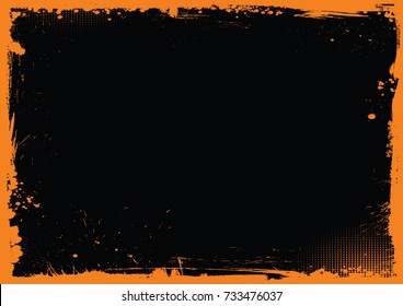 The horizontal orange and black Halloween background with grunge border
