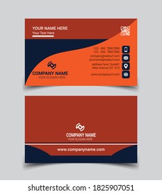 Horizontal Orange and deep grey color business card vector template, simple clean layout design template