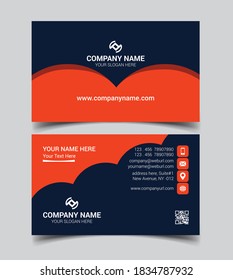 Horizontal Orange and deep grey color business card vector template, simple clean layout design template