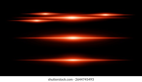 Horizontal orange flare beams in stacked layout on dark background with smooth gradients and glow effect. Sci-fi or HUD visual element.
