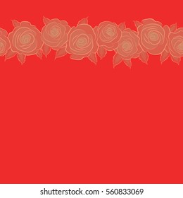 Horizontal orange and red roses for fabric or embroidery with copy space (place for your text).