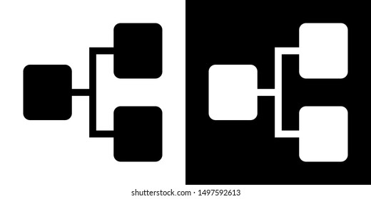 Horizontal Organization Chart. Glyph Icon In White And Black Version.