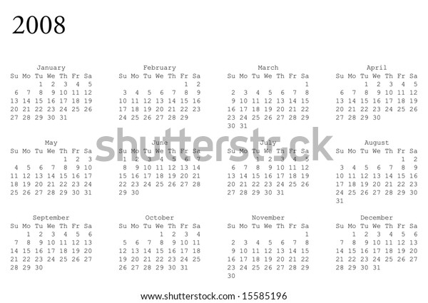 Horizontal Oriented Calendar Grid 2008 Year Stock Vector (Royalty Free ...