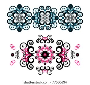horizontal ornament with flower on white background