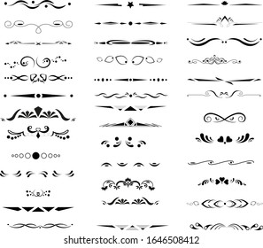 Horizontal ornaments for the design of texts, menus, cards, etc. A large set of horizontal ornaments.