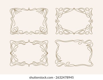 Horizontal ornate frames set in retro style. Modern Art Nouveau design elements, floral borders.