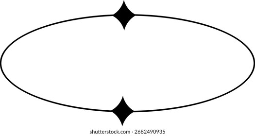 Horizontal línea ovalada con dos puntos de diamante, elemento minimalista abstracto