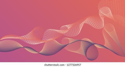 Horizontal overlay lines movement pattern. Gradient curves flow effect illusion fancy background. Moving bent lines ripple effect graphics. Technological optical fiber concept vector.