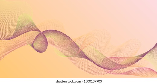 Horizontal overlay lines movement pattern. Stylish progressive technology vector wallpaper. Moving curl lines ripple texture design. Reticulated intersecting curves geometry backdrop.