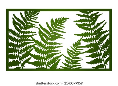 Horizontal pano with fern leaves. Design for home. File for cutting and decorating.
