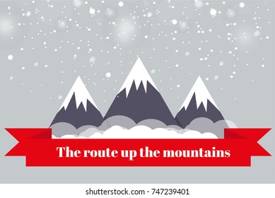 horizontal panorama of the mountains.falling snow on the mountain hills.vector.